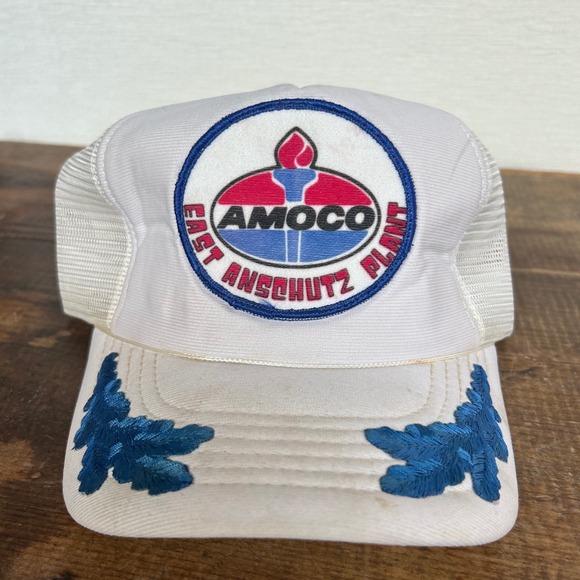 Vintage AMOCO East Anschutz Plant Trucker Hat White Mesh Cap Vintage Gasoline - Picture 2 of 10